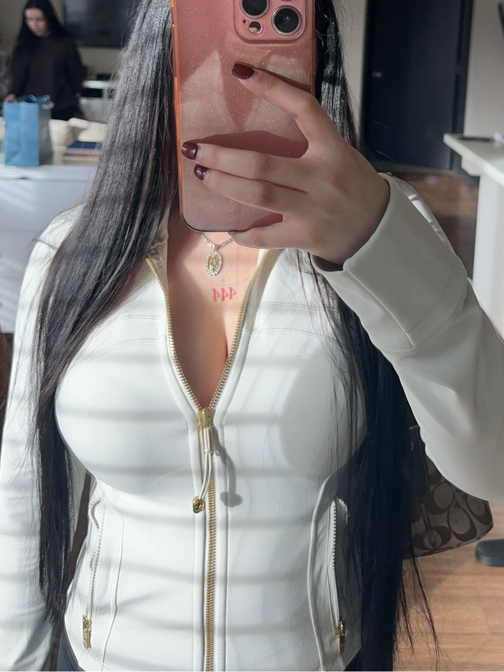 lululemon athletica Cream Zip-Up Jacket with Gold Zipper